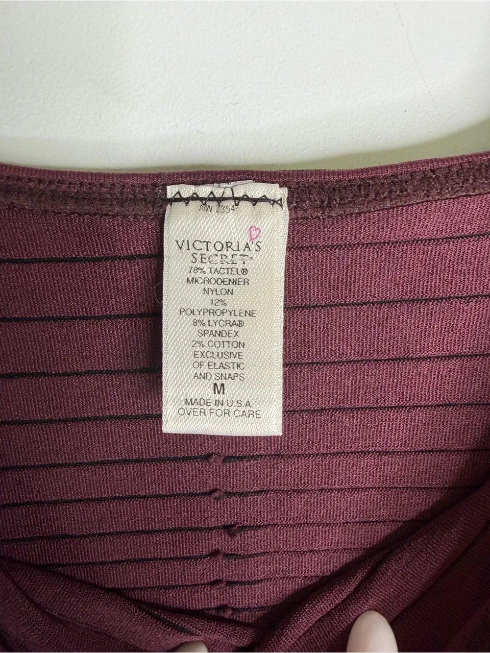 Victoria's Secret Y2K Burgundy and Black Striped One-Piece Thong Bodysuit. Sz M